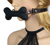 Silicone dog bone gag with adjustable leather straps for comfort
