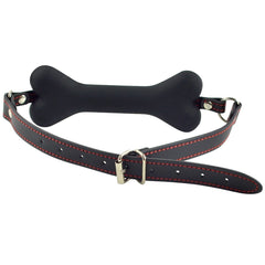 Black silicone bone-shaped gag for pet play and BDSM activities