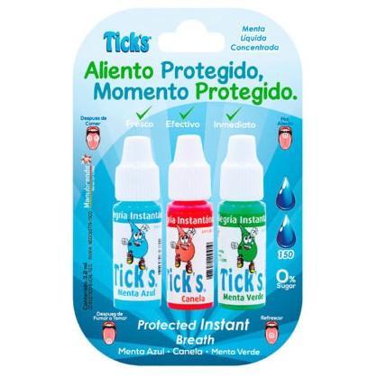TICKS BLISTER X 3 CANELA-MENTA AZUL-MENT - Three pack of cinnamon, blue mint, and mint flavored chewing gums