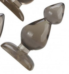 Black silicone anal plug with tapered design and flared base