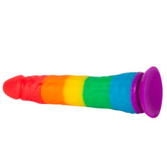 Slim 7-inch dildo in vibrant rainbow colors, perfect for G-spot and prostate stimulation