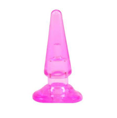 Close up of pink queen plug anal sex toy with ribbed texture and flared base for safe and pleasurable use