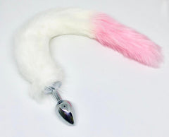 Steel anal plug with long, bushy fox tail for sensual role play