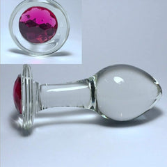 Elegant and luxurious clear glass anal plug with decorative gem