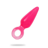 Long pink anal plug with a tapered design and flared base