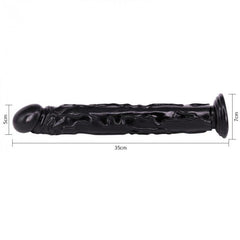Close-up of the lifelike material and detailed design of the large dildo