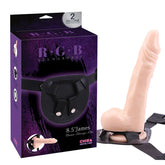 Close-up of the black leather James Deen 85 Strap On harness with adjustable straps and metal buckles