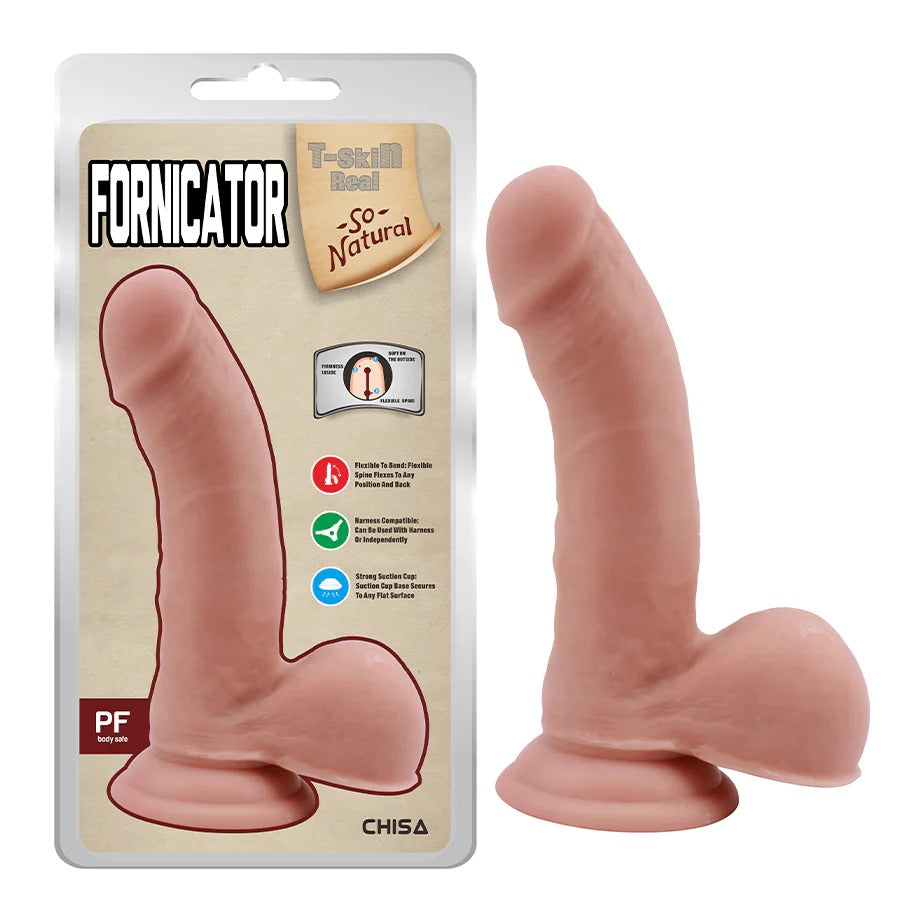 A realistic flesh-colored dildo with lifelike texture and anatomically accurate design