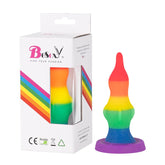 Colorful silicone dildo with a rainbow gradient design for playful and vibrant intimate pleasure