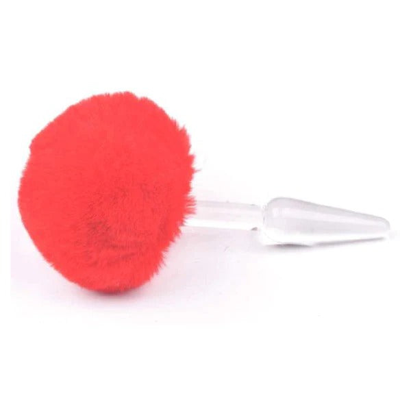 Clear glass rabbit tail anal plug for stimulating intimate play