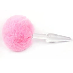 Smooth and sleek glass anal plug with cute rabbit tail handle