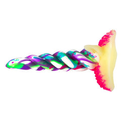 Hand holding Dickornio Dildo Mediano Rainbow to show its realistic size and shape