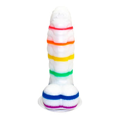 Long, curved, silicone Pure Pride Dildo in vibrant rainbow colors