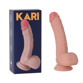 A realistic-looking flesh-colored dildo with a curved shaft and suction cup base