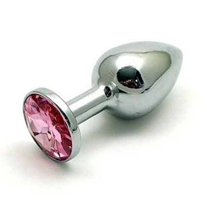 Stainless steel round jewel anal plug, red color, sex toy
