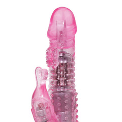 Luxurious silicone rabbit vibrator with curved shaft and clitoral stimulator