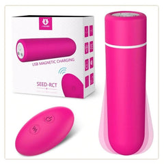 Black SEED remote control with silver buttons and LED display