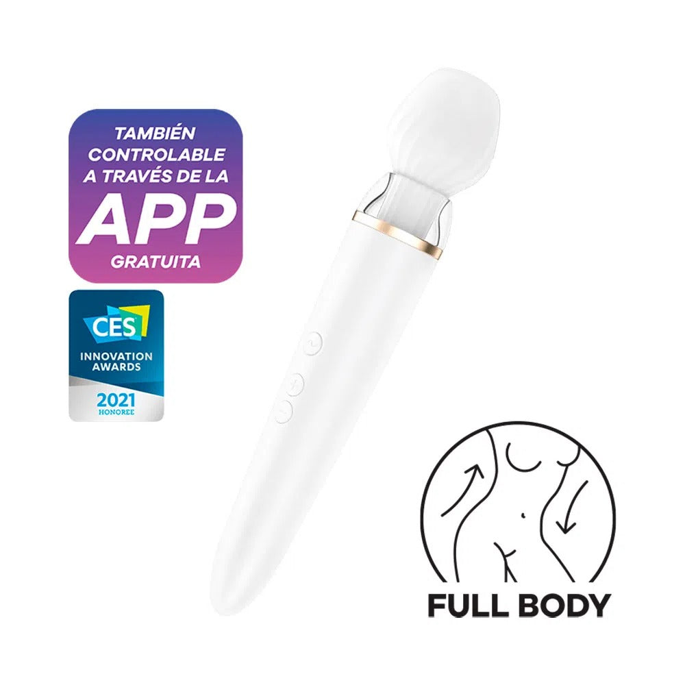Two women holding Satisfyer Double Wand-er Connect APP in bedroom