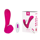 Grey remote control in pink color with buttons for easy operation