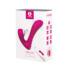 Grey remote control with pink buttons and sleek design for home entertainment systems