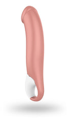Woman holding the Satisfyer Master Vibes Piel vibrator with a satisfied expression on her face