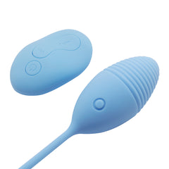 Hands holding Relentless Seeker Silicone Remote Egg in Purple with remote control