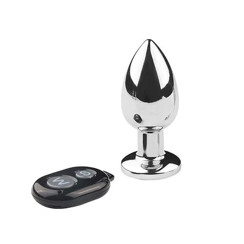 Black silicone anal vibrator with textured design and remote control