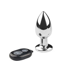 Black silicone anal vibrator with textured design and remote control