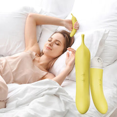Novelty sex toy resembling a bright yellow ripe banana
