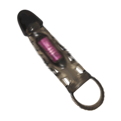 Black silicone vibrating penis sleeve for men, designed for enhanced pleasure and stimulation during intimate activities