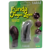 Close-up image of Funda Finger Lover product on hand, showing its flexible silicone material and ribbed texture for enhanced pleasure