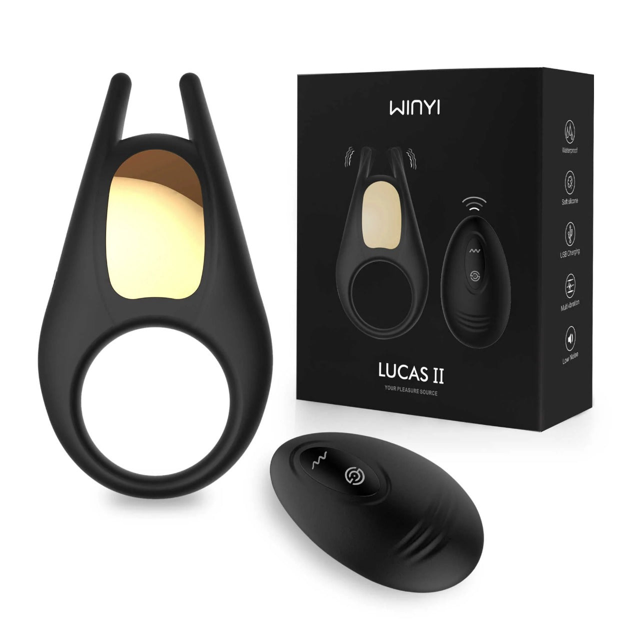 Anillo Control Remoto Winyi Lucas II in black, sleek design, with LED display and multiple buttons for easy operation