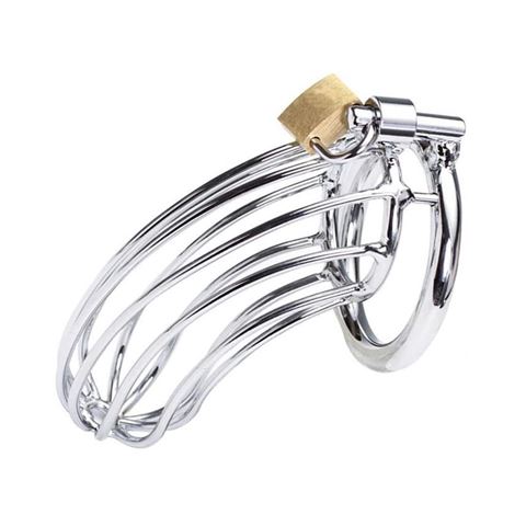 High-quality stainless steel chastity cage, the Funda De Castidad Omega, designed for secure and comfortable male chastity