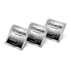 Three individual Titanium Retardante condoms with durable packaging