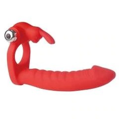 Anillo vibrador con forma de conejo y consolador doble