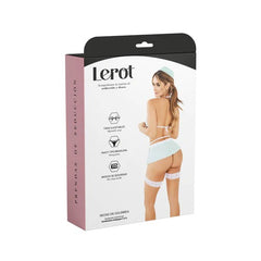 Woman wearing Disfraz Lerot Cirujana costume with blue surgical scrubs and stethoscope, ready for Halloween party