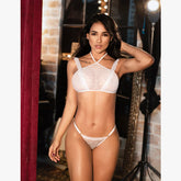 Beautiful white Kayla conjunto with lace and floral embroidery for women's fashion