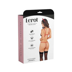 Seductive Diabla Lerot costume for women featuring a fiery red and black dress, devil horns, and wings, ideal for dress-up occasions