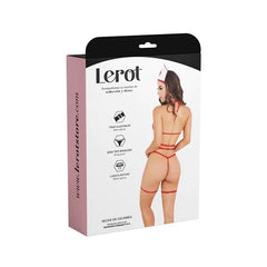 Woman wearing nurse costume with red and white dress and headpiece