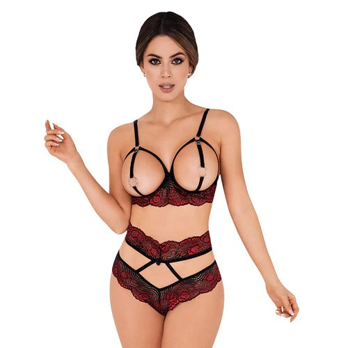 Beautiful white lace top with matching high-waisted skirt for women