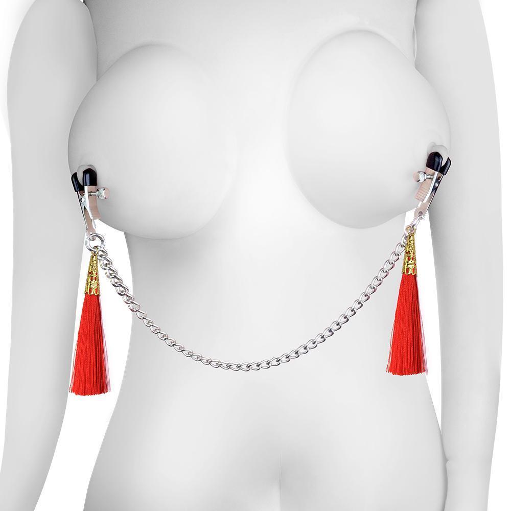 TASSEL NIPPLE CLAMP WITH CHAIN, a stylish and adjustable BDSM accessory