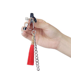 Bondage accessory for intimate moments, tassel nipple clamp with chain