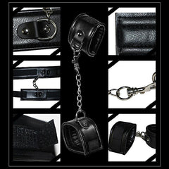 Black lace handcuffs, blindfold, and feather tickler in deluxe bondage kit