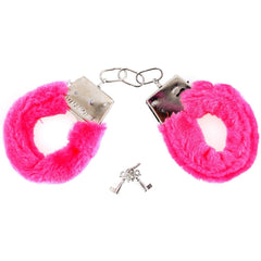 Simple and comfortable metal handcuffs with plush covering suitable for cosplay and dress-up
