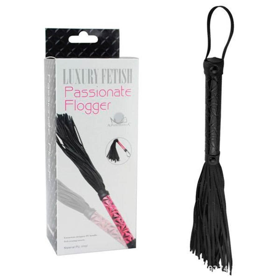 Passionate Flogger with Black Leather Tassels and Metal Handle