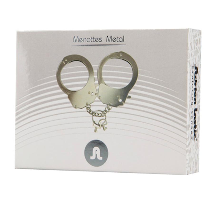 Shiny silver metal handcuffs for men, perfect for role play and bondage activities