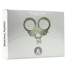 High-quality metal handcuffs for men with intricate detailing and locking feature