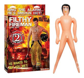 Inflatable Filthy Fireman doll with a cheeky grin and muscular physique