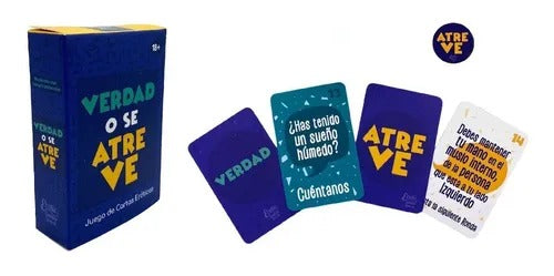 Group of friends playing Verdad o Reto card game at a party