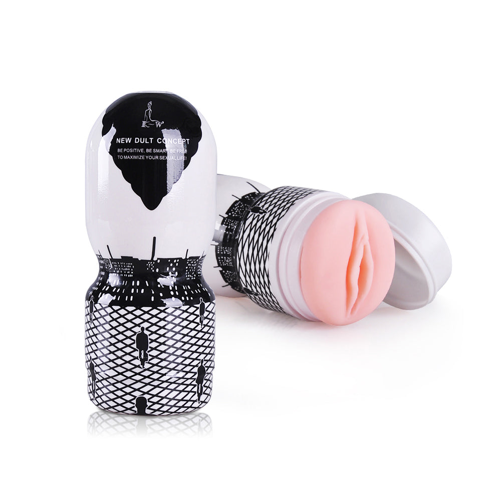 VAGINA WHITE - BLACK POCKET realistic pocket-sized vagina masturbator with textured inner walls